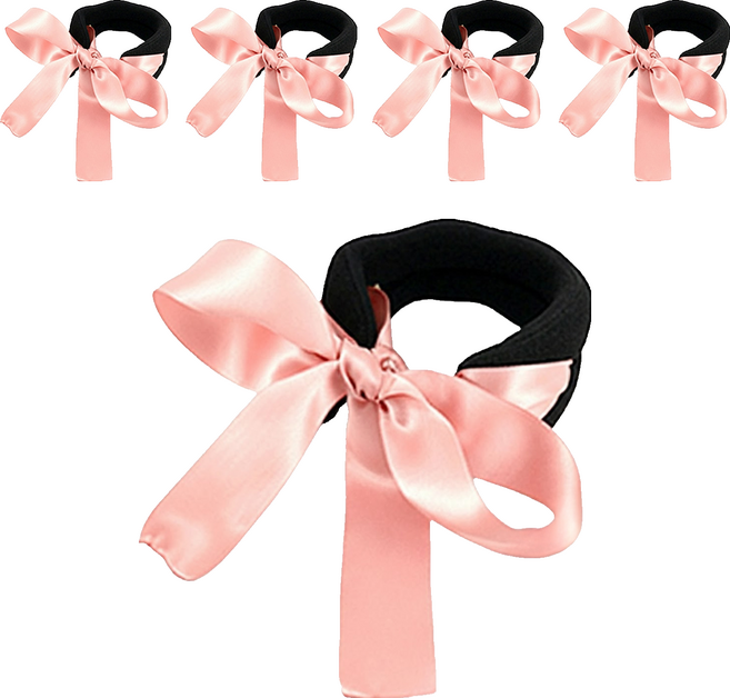 緞帶蝴蝶結丸子頭盤髮器, 淡粉色, 5個