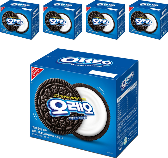 오레오 화이트 크림 초콜릿 샌드위치 쿠키, 1kg, 5개