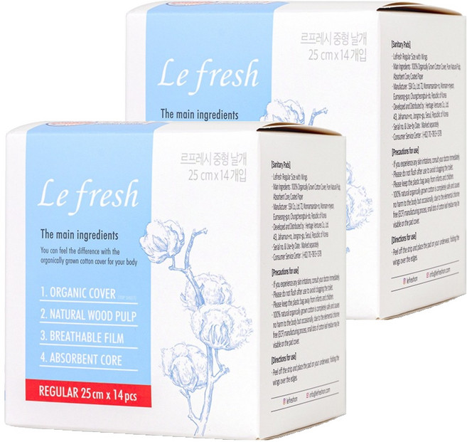 르프레시 생리대 날개형, 중형, 14개입, 2개