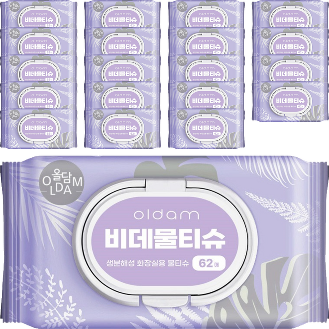 올담 코튼블라썸 비데물티슈 캡형, 70g, 62개입, 20개