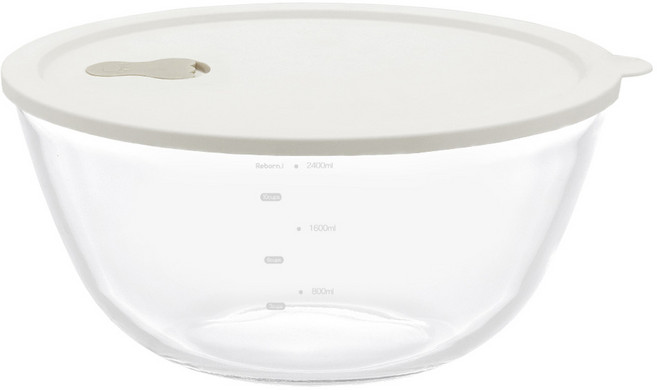 리본제이 내열유리 계량 믹싱볼 + 실리콘 스팀홀 뚜껑 세트 2.7L, 믹싱볼 + 뚜껑, 1세트