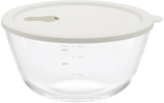 리본제이 내열유리 계량 믹싱볼 + 실리콘 스팀홀 뚜껑 세트 800ml, 믹싱볼 + 뚜껑, 1세트