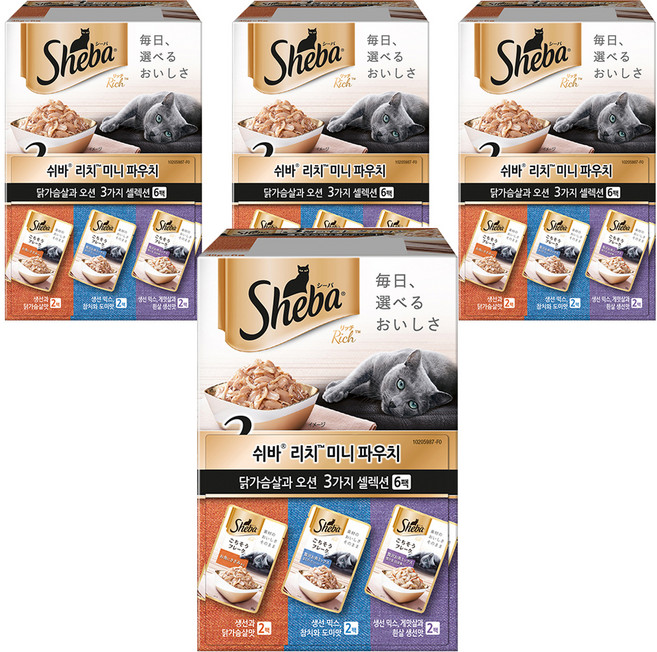 쉬바 1세 이상 고양이 리치 미니 주식파우치 3가지 세트, 혼합맛, 35g, 24개