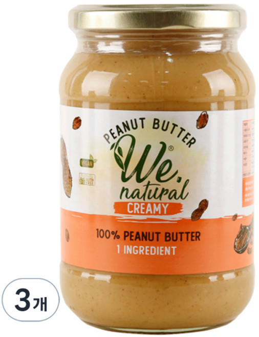 위내추럴 100% 땅콩버터 크리미, 475g, 3개