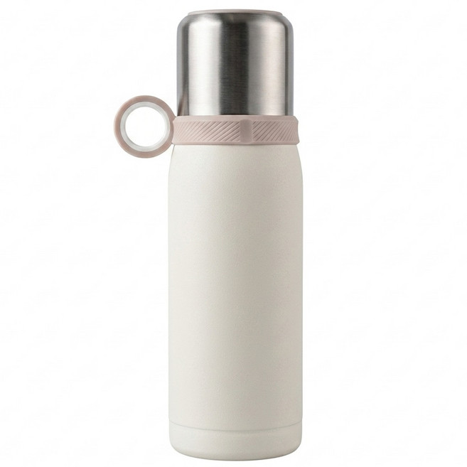 Kinyo 不鏽鋼保溫飲茶杯, 冰花漆 白色 + 銀色, 450ml, 1個