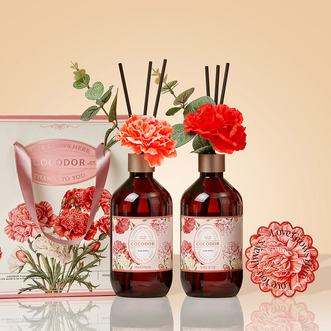 코코도르 카네이션 프리미엄 디퓨저 500ml 2개입 선물세트, 블랙체리+양재동꽃시장, 1세트