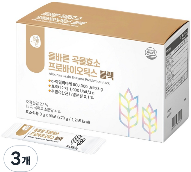 올바른건강식품 곡물효소 프로바이오틱스 블랙, 270g, 3개