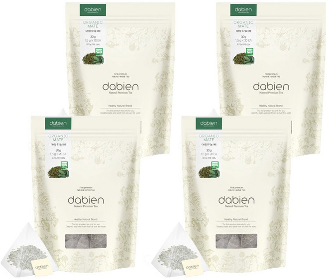 다비앙 유기농 마테차 생분해 티백, 1.5g, 20개입, 4개