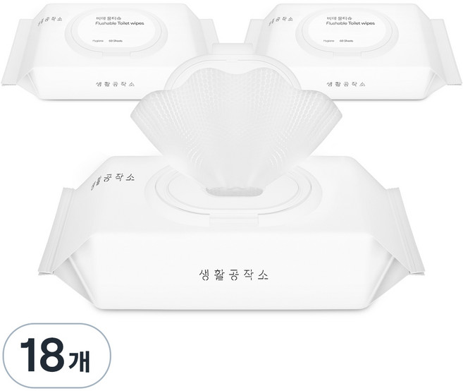 생활공작소 비데 물티슈 캡형, 60매, 18개
