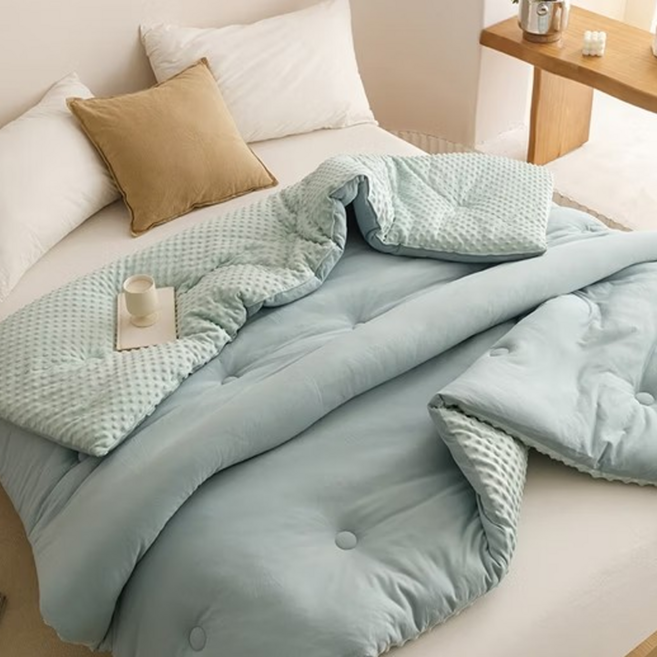 BELLE VIE 豆豆針織棉 純色超柔保暖可水洗冬被 雙人, 森林灰綠