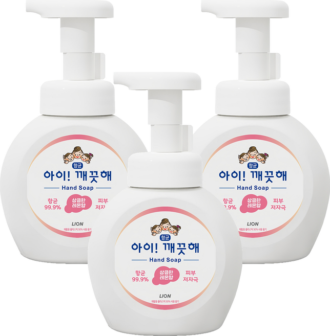 아이깨끗해 핸드워시 용기형 상큼한레몬향, 250ml, 3개