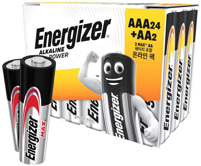 에너자이저 알카라인 건전지 패밀리팩 AAA 24개 + 맥스 AA 2개, 26개입, 1세트