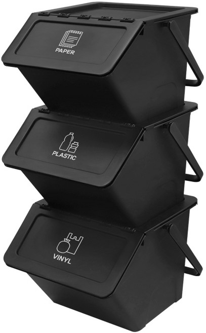 네이쳐리빙 모던데일 재활용 분리수거함 3P, 블랙, 1세트