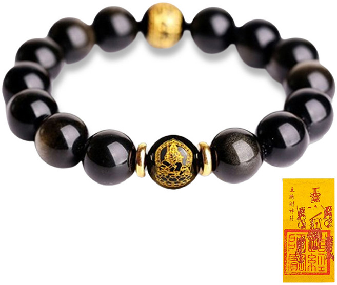 붓다베스트 소원성취 액운막이 흑요석 12간지 염주 팔찌 + 부적 세트