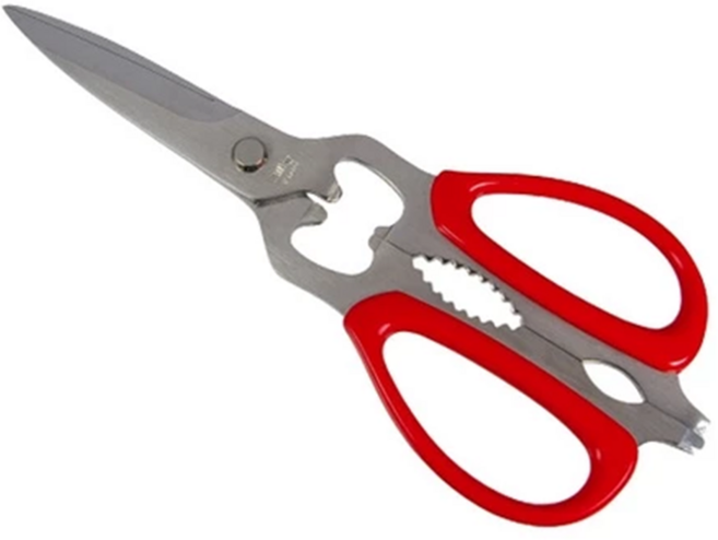 SilkY Scissors 丸章工業 CHEF-X PRO+ 可拆卸多功能廚房剪刀 4色手柄 不鏽鋼刀420J2 日本製, 紅色, 1支