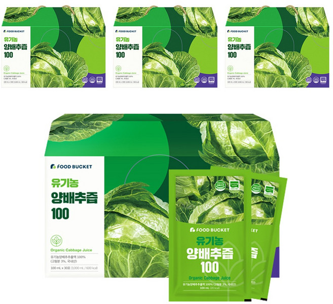 푸드버킷 국내산 유기농 양배추즙 100, 3L, 4개