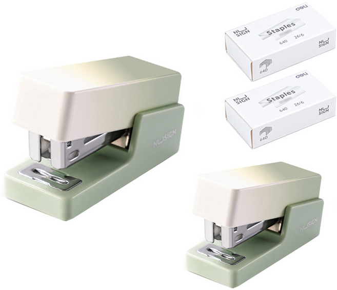 DELI 누사인 그라데이션 미니 스테이플러 +33호심 세트, 그린, 2개