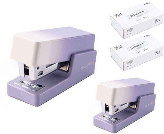 DELI 누사인 그라데이션 미니 스테이플러 +33호심 세트, 퍼플, 2개