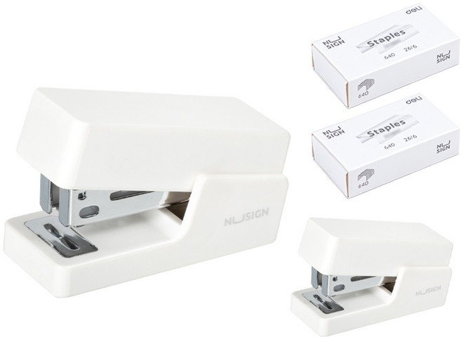 DELI 누사인 사각 미니 스테이플러 + 33호심 세트, 퓨어 화이트, 2개