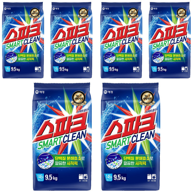 스파크 스마트클린 분말세제 리필, 9.5kg, 6개
