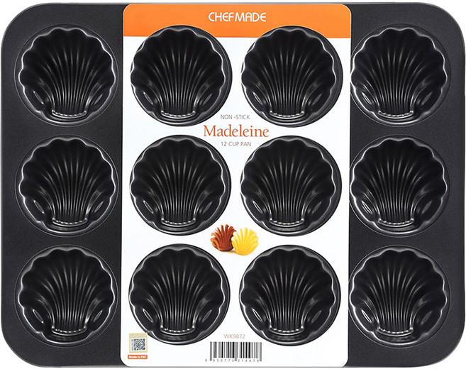 CHEFMADE 學廚 金鋼黑 12連日式貝殼瑪德琳蛋糕模 32.5 x 25.7 x 1.7cm, 1個