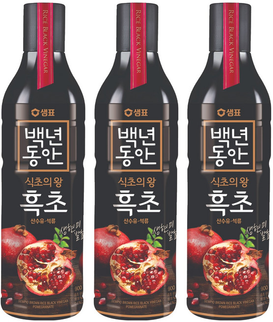 샘표 백년동안 현미발효 흑초 산수유 석류, 900ml, 3개