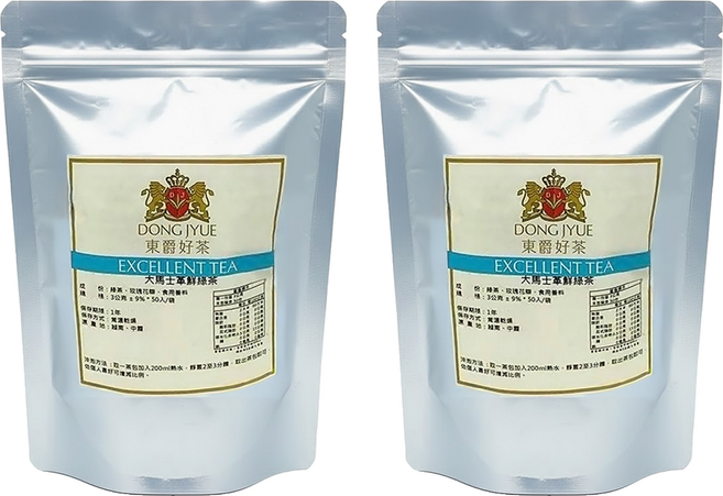 DONG JYUE 東爵好茶 大馬士革鮮綠茶, 50包, 3g, 2袋