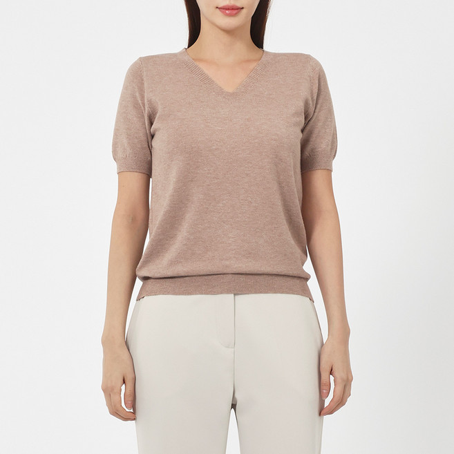 엘쏘 여성용 소프트 브이넥 반팔 니트 스웨터