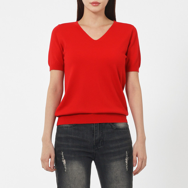 엘쏘 여성용 소프트 브이넥 반팔 니트 스웨터