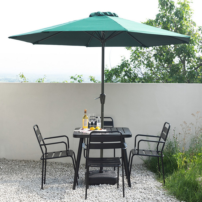 웰퍼니쳐 비바 야외 파라솔 + 테이블 + 의자 4인 세트 방문설치, 그린 + 블랙