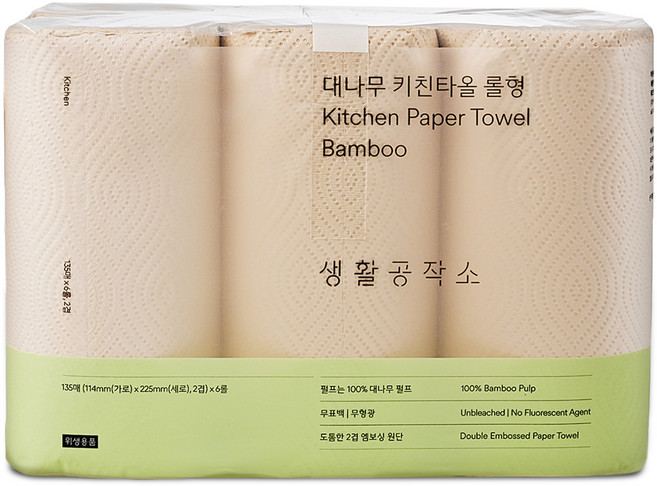 생활공작소 대나무 키친타올 롤형, 6롤, 1개