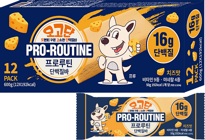 프로루틴 오고단 오븐에 구운 단백질바 치즈맛 12p, 600g, 1개