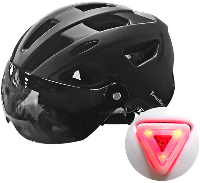 호비바이크 방탄고글 + 후미등 일체형 인몰드 자전거헬멧, 무광블랙, 1개