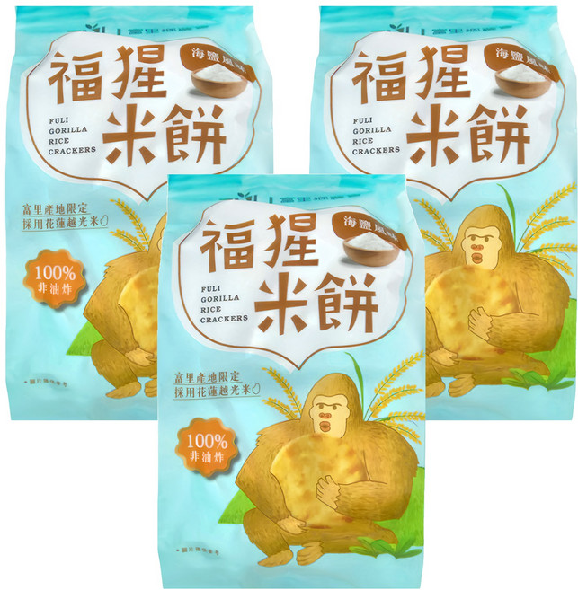 富里鄉農會 福猩米餅 海鹽風味 富里產地限定 採用花蓮越光米 非油炸, 150g, 3袋