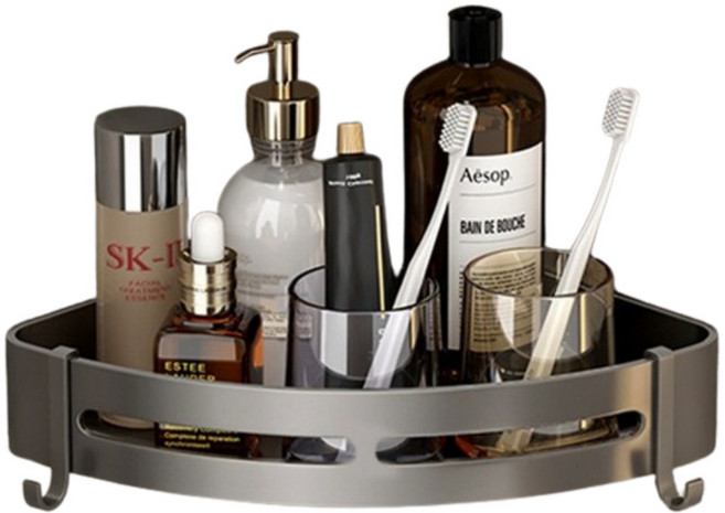 포유리빙 무타공 욕실 코너 선반, 매트블랙, 1개