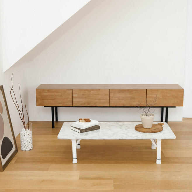 트리팜 LPM 샤르망 라운드 높이조절 접이식테이블, 유광 비앙코마블