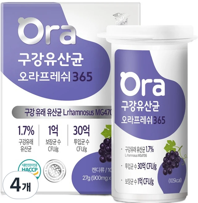 랩온랩 정품 구강유산균 오라프레쉬 365 27g, 30정, 4개 - 쿠팡