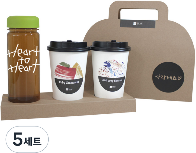 1AM 쥬뗌므 블랜딩 프리미엄 차세트 연두뚜껑, 보틀 + 스티커 Heart to H + 루비 캐모마일 3p + 얼그레이 블라썸 3p + 크라프트 사랑해요, 5세트