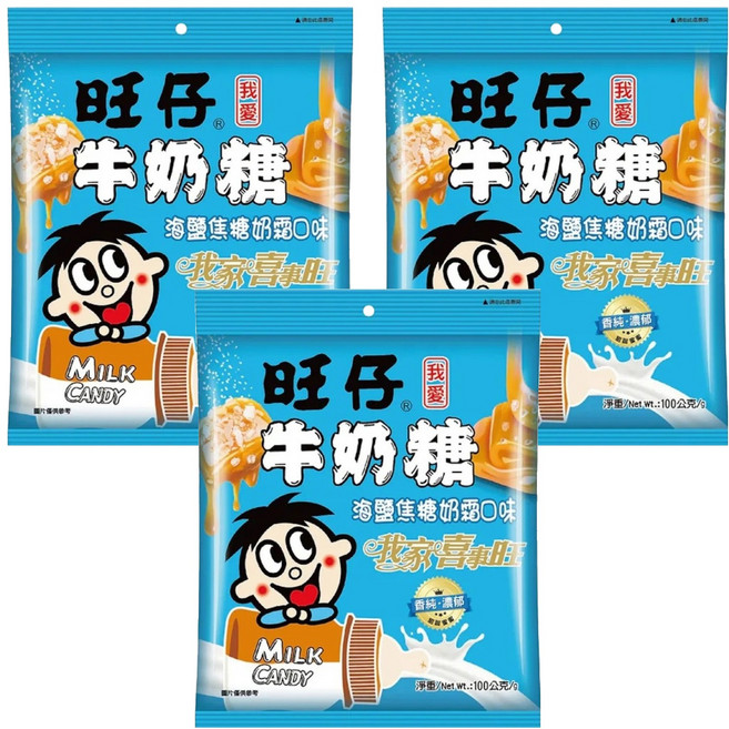 旺旺 旺仔牛奶糖 海鹽焦糖奶霜口味, 3包, 100g