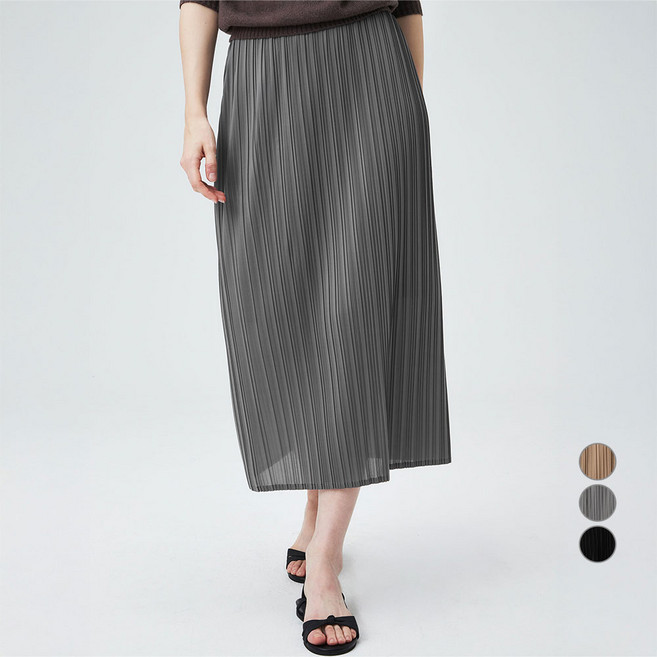 ELLEPARIS 여성용 엘레강스 플리츠 새틴 하프밴딩 롱 스커트