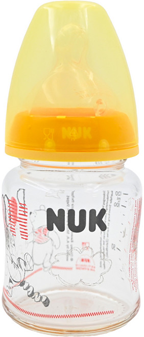 NUK 迪士尼 寬口玻璃奶瓶 120mL 矽膠奶嘴, 顏色隨機, 1個