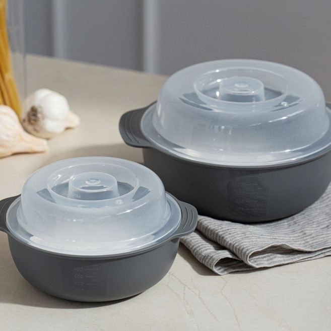 코멧 전자레인지 찜기 세트 그레이 550ml+1200ml, 1세트