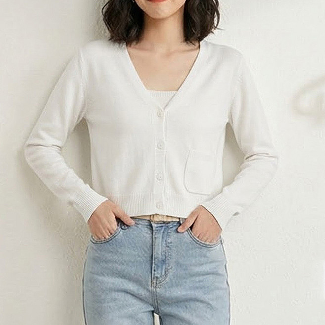Andaromi 女款短版迷你口袋開襟衫