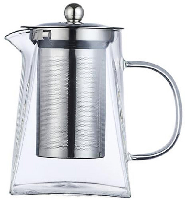 耐熱高硼矽玻璃茶壺, 不鏽鋼色 + 透明色, 550ml, 1個