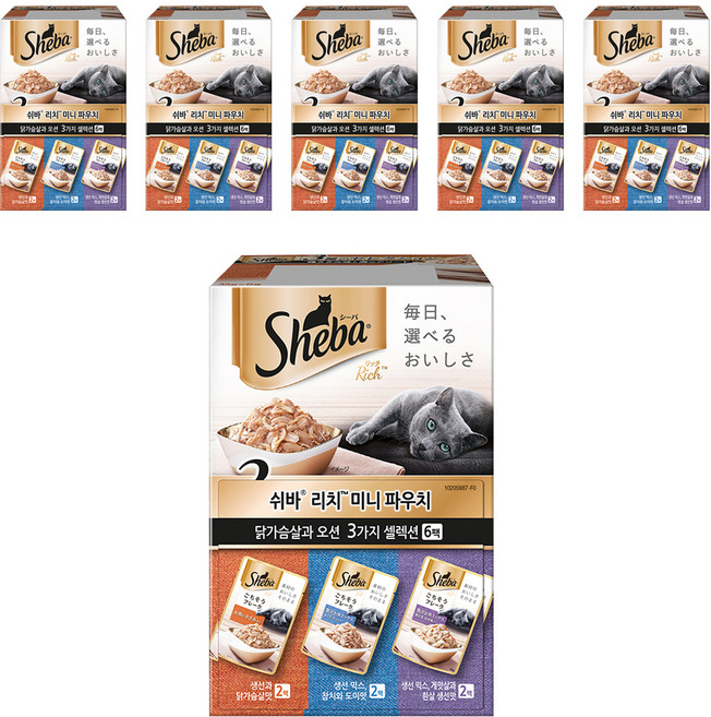 쉬바 1세 이상 고양이 리치 미니 주식파우치 3가지 세트, 혼합맛, 35g, 36개