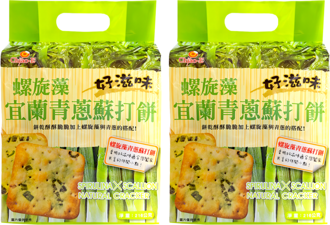 Chiao-E 巧益 螺旋藻宜蘭青蔥蘇打餅, 216g, 2袋