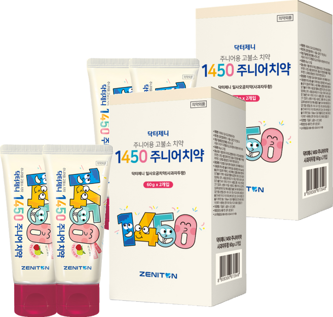 닥터제니 1450 고불소 주니어치약 사과자두향, 60g, 4개