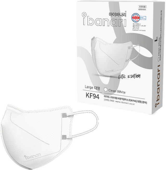 아이바나리 에어 황사방역용마스크 L 성인용 KF94, 10개입, 1개, 클린 화이트