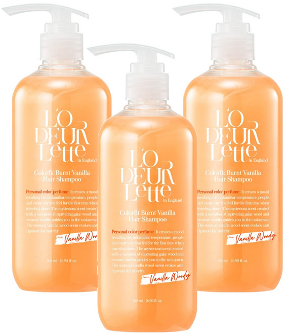 로더렛 인 잉글랜드 컬러핏 번트 헤어 비오틴 약산성 퍼퓸 샴푸 바닐라 우디향, 500ml, 3개