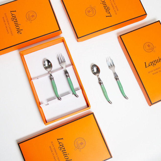 장네론 라귀올 선물패키지 케이크 커트러리 2종 세트, 그린, 스푼 + 포크, 1세트